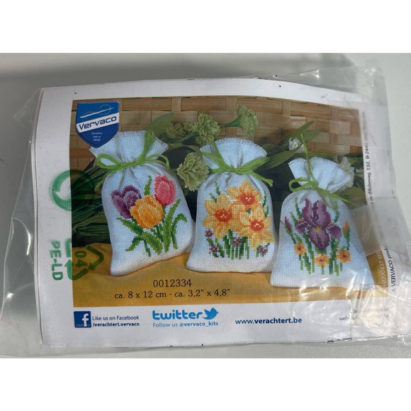 DIY Set of 3 Speing Flower Potpourri Satchel Counted Cross Stitch Kit - Picture 1 of 3